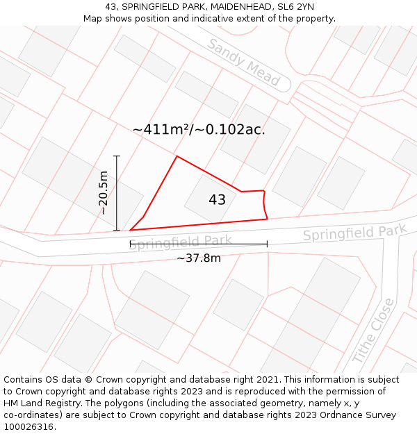 43, SPRINGFIELD PARK, MAIDENHEAD, SL6 2YN: Plot and title map