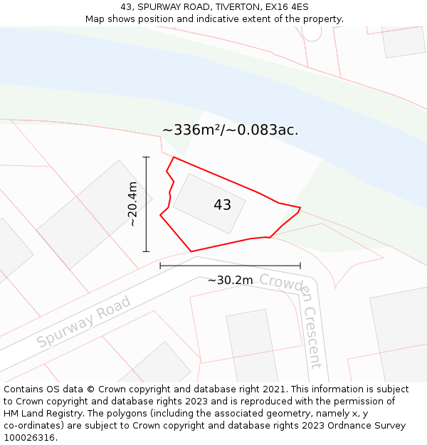 43, SPURWAY ROAD, TIVERTON, EX16 4ES: Plot and title map