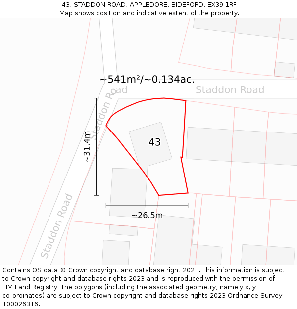 43, STADDON ROAD, APPLEDORE, BIDEFORD, EX39 1RF: Plot and title map