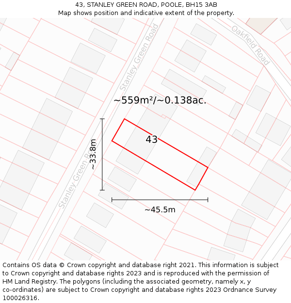 43, STANLEY GREEN ROAD, POOLE, BH15 3AB: Plot and title map