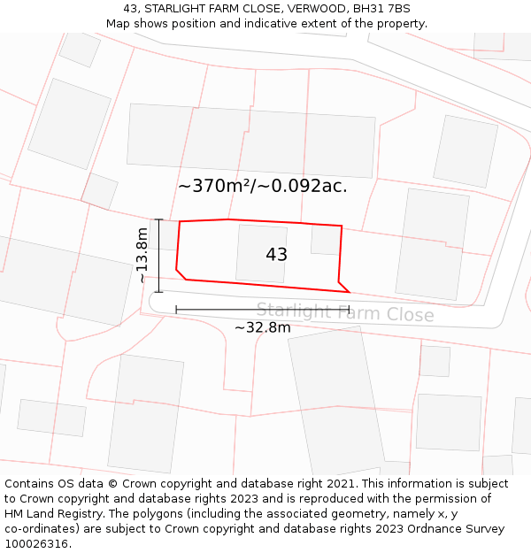43, STARLIGHT FARM CLOSE, VERWOOD, BH31 7BS: Plot and title map