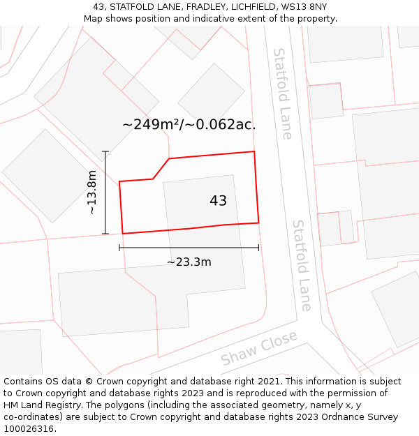 43, STATFOLD LANE, FRADLEY, LICHFIELD, WS13 8NY: Plot and title map