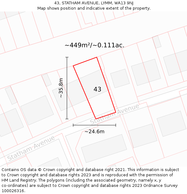 43, STATHAM AVENUE, LYMM, WA13 9NJ: Plot and title map