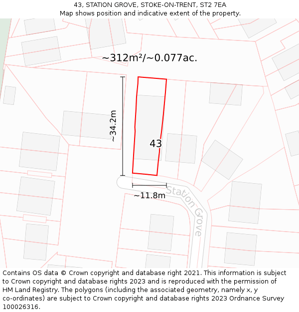 43, STATION GROVE, STOKE-ON-TRENT, ST2 7EA: Plot and title map