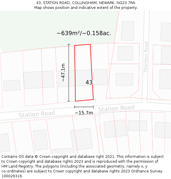 43, STATION ROAD, COLLINGHAM, NEWARK, NG23 7RA: Plot and title map