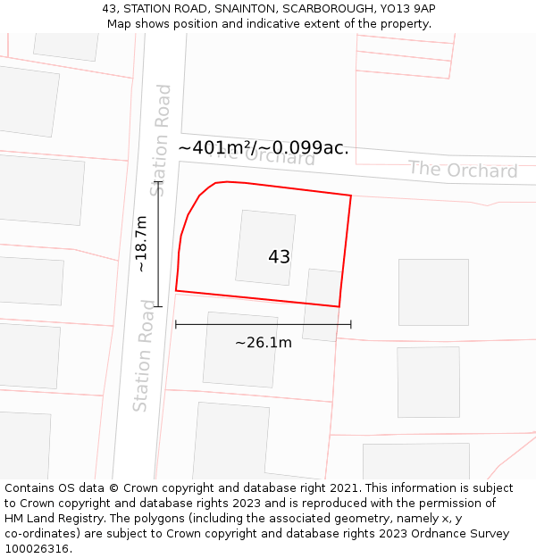 43, STATION ROAD, SNAINTON, SCARBOROUGH, YO13 9AP: Plot and title map