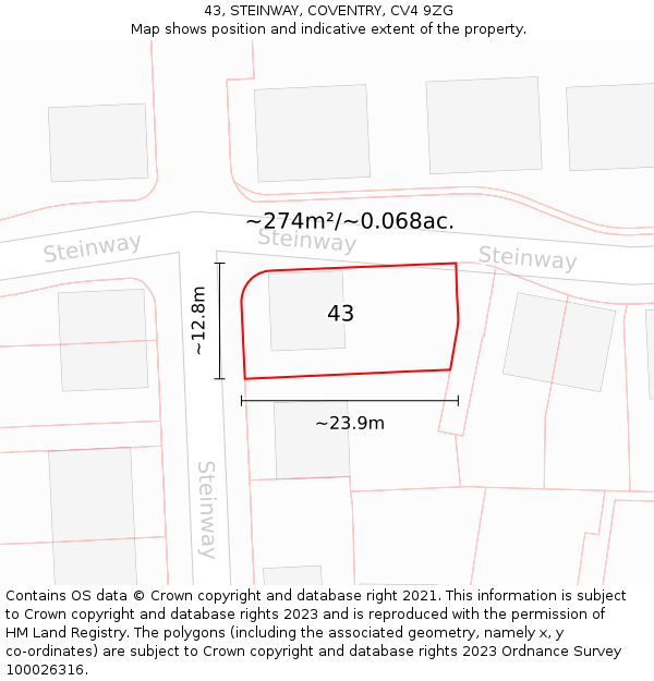 43, STEINWAY, COVENTRY, CV4 9ZG: Plot and title map