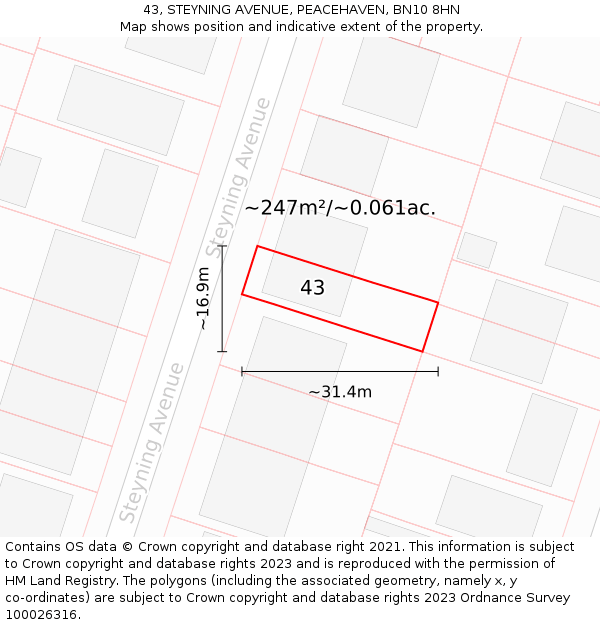 43, STEYNING AVENUE, PEACEHAVEN, BN10 8HN: Plot and title map