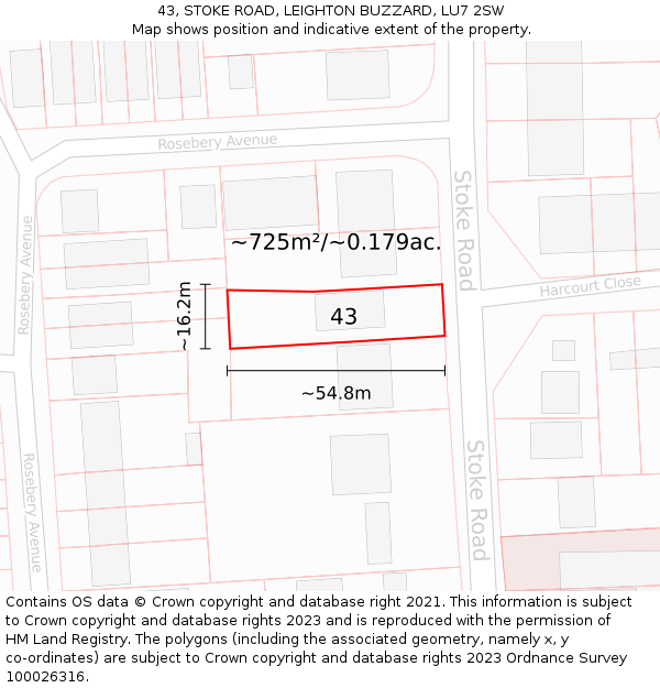 43, STOKE ROAD, LEIGHTON BUZZARD, LU7 2SW: Plot and title map