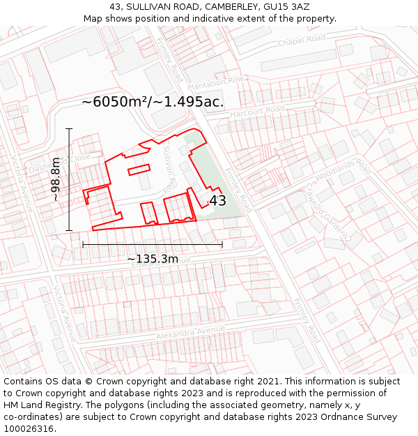 43, SULLIVAN ROAD, CAMBERLEY, GU15 3AZ: Plot and title map