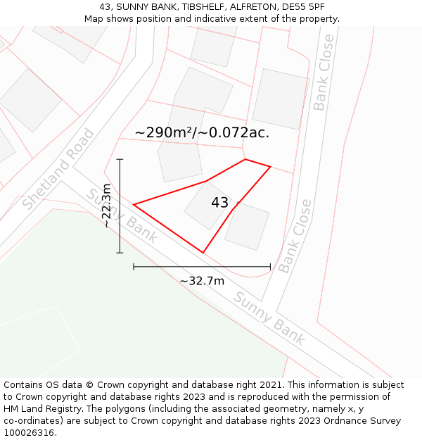 43, SUNNY BANK, TIBSHELF, ALFRETON, DE55 5PF: Plot and title map