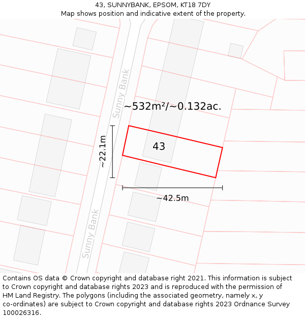 43, SUNNYBANK, EPSOM, KT18 7DY: Plot and title map