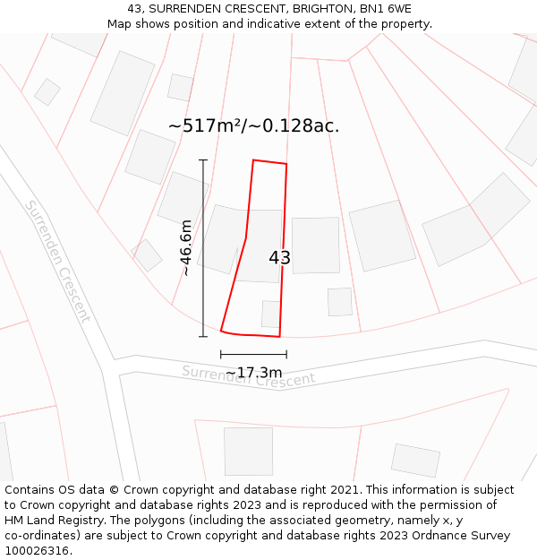 43, SURRENDEN CRESCENT, BRIGHTON, BN1 6WE: Plot and title map