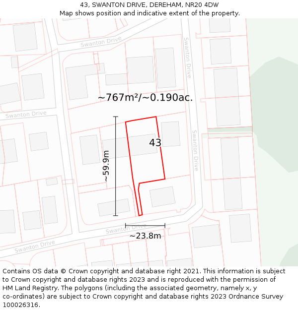 43, SWANTON DRIVE, DEREHAM, NR20 4DW: Plot and title map