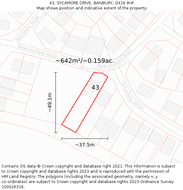 43, SYCAMORE DRIVE, BANBURY, OX16 9HF: Plot and title map