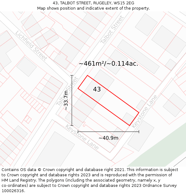 43, TALBOT STREET, RUGELEY, WS15 2EG: Plot and title map