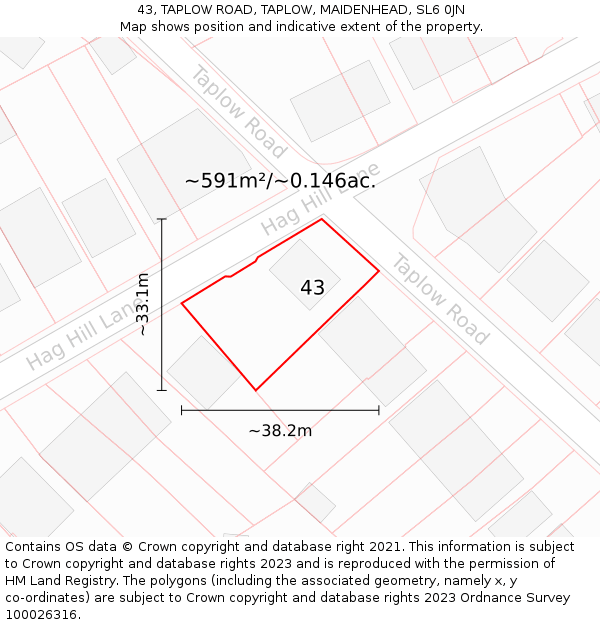 43, TAPLOW ROAD, TAPLOW, MAIDENHEAD, SL6 0JN: Plot and title map