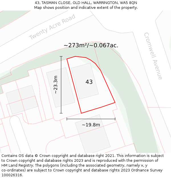 43, TASMAN CLOSE, OLD HALL, WARRINGTON, WA5 8QN: Plot and title map