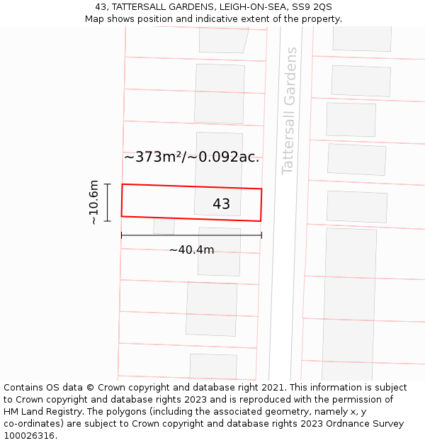 43, TATTERSALL GARDENS, LEIGH-ON-SEA, SS9 2QS: Plot and title map