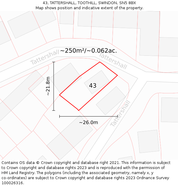 43, TATTERSHALL, TOOTHILL, SWINDON, SN5 8BX: Plot and title map