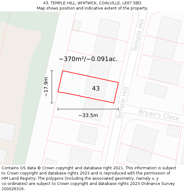 43, TEMPLE HILL, WHITWICK, COALVILLE, LE67 5BD: Plot and title map