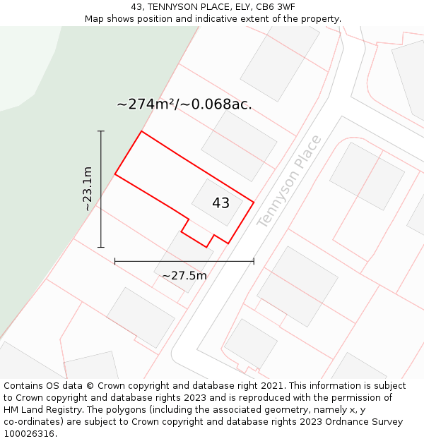 43, TENNYSON PLACE, ELY, CB6 3WF: Plot and title map