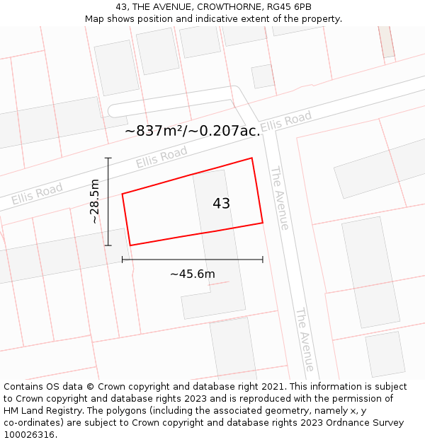 43, THE AVENUE, CROWTHORNE, RG45 6PB: Plot and title map