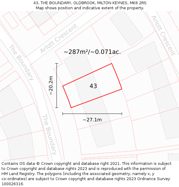 43, THE BOUNDARY, OLDBROOK, MILTON KEYNES, MK6 2RS: Plot and title map