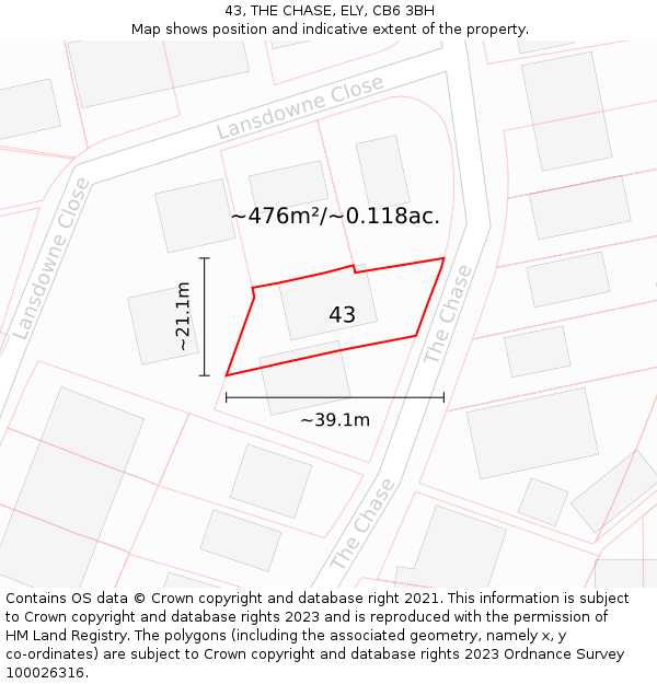 43, THE CHASE, ELY, CB6 3BH: Plot and title map