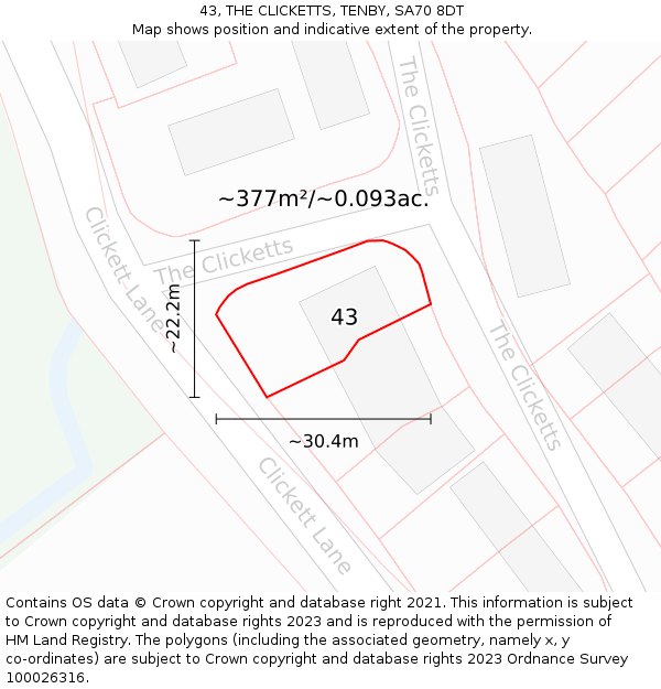 43, THE CLICKETTS, TENBY, SA70 8DT: Plot and title map