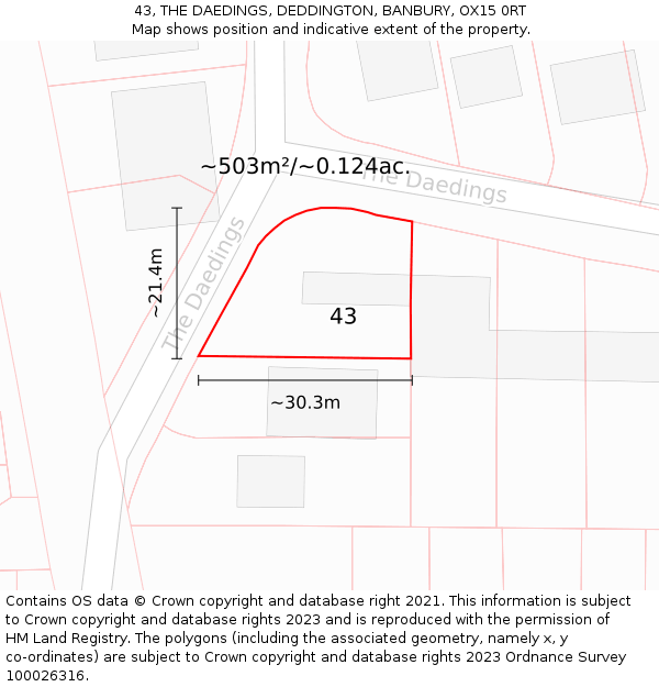 43, THE DAEDINGS, DEDDINGTON, BANBURY, OX15 0RT: Plot and title map