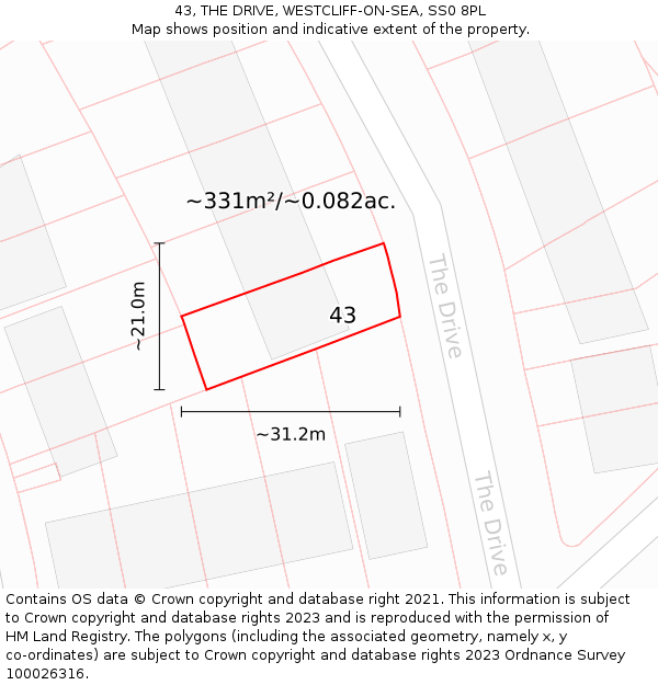 43, THE DRIVE, WESTCLIFF-ON-SEA, SS0 8PL: Plot and title map