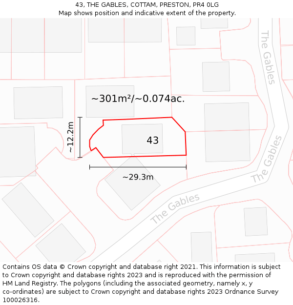 43, THE GABLES, COTTAM, PRESTON, PR4 0LG: Plot and title map