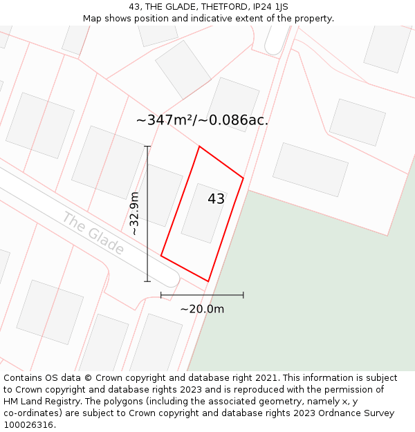 43, THE GLADE, THETFORD, IP24 1JS: Plot and title map