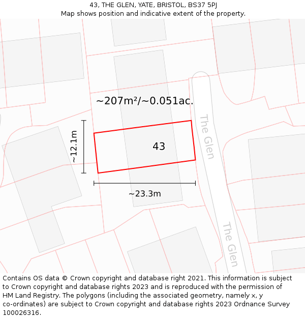 43, THE GLEN, YATE, BRISTOL, BS37 5PJ: Plot and title map