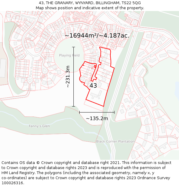 43, THE GRANARY, WYNYARD, BILLINGHAM, TS22 5QG: Plot and title map