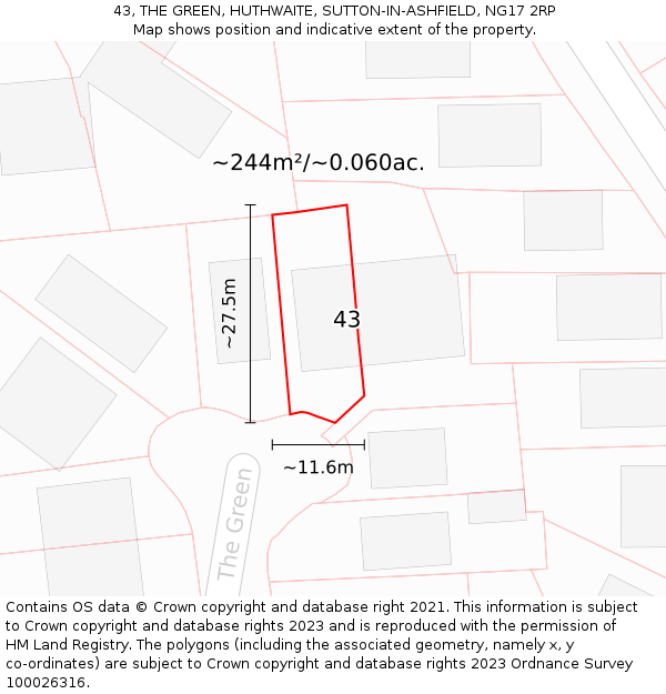 43, THE GREEN, HUTHWAITE, SUTTON-IN-ASHFIELD, NG17 2RP: Plot and title map