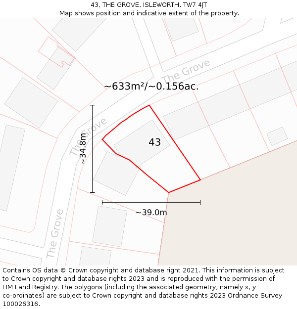 43, THE GROVE, ISLEWORTH, TW7 4JT: Plot and title map