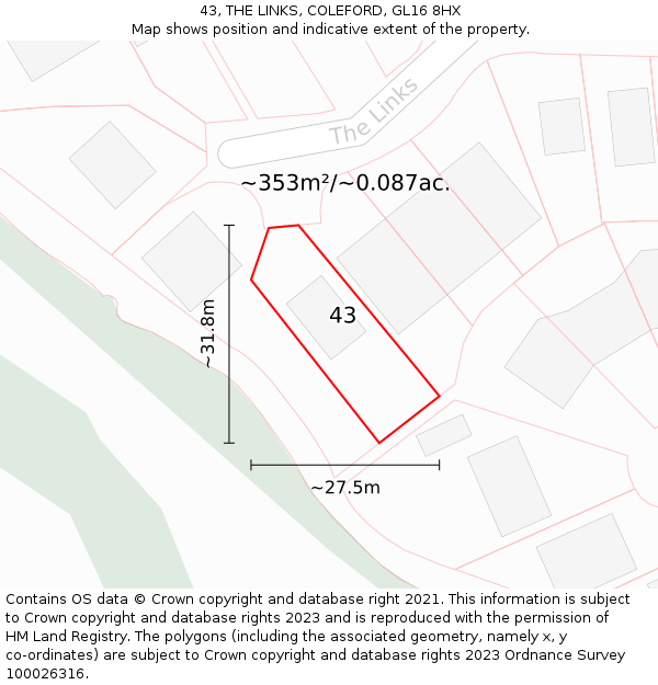 43, THE LINKS, COLEFORD, GL16 8HX: Plot and title map