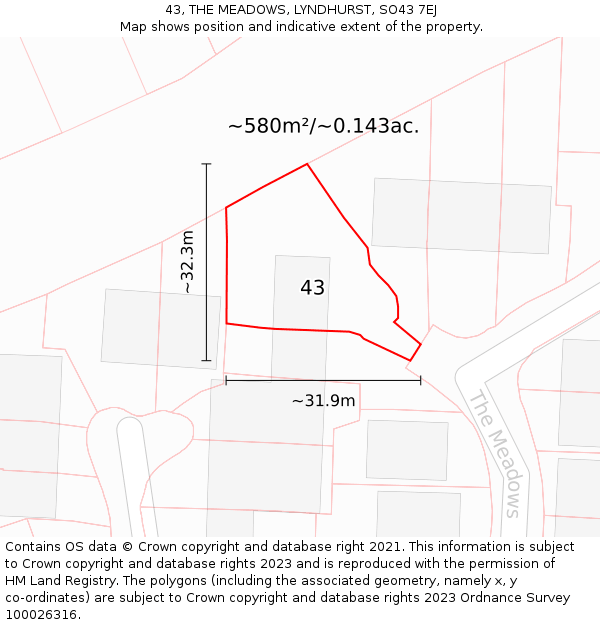 43, THE MEADOWS, LYNDHURST, SO43 7EJ: Plot and title map