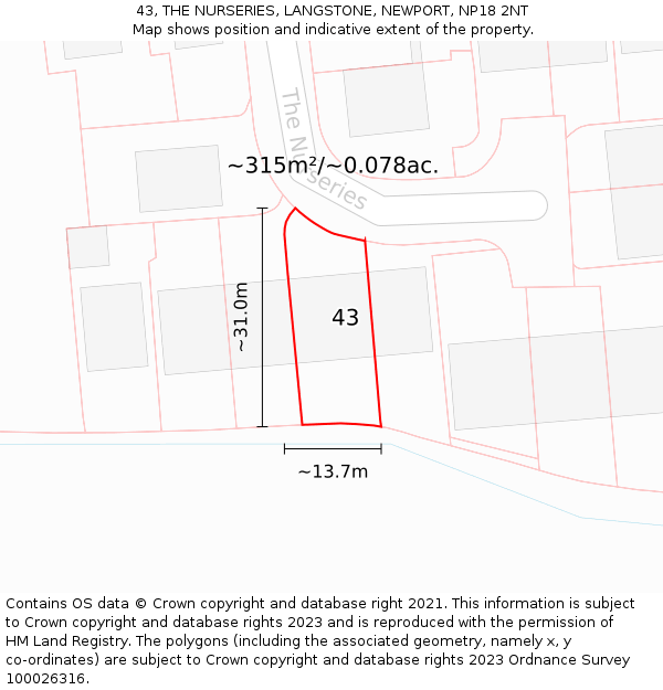 43, THE NURSERIES, LANGSTONE, NEWPORT, NP18 2NT: Plot and title map