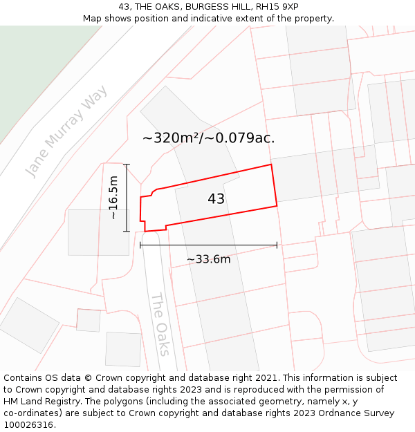 43, THE OAKS, BURGESS HILL, RH15 9XP: Plot and title map