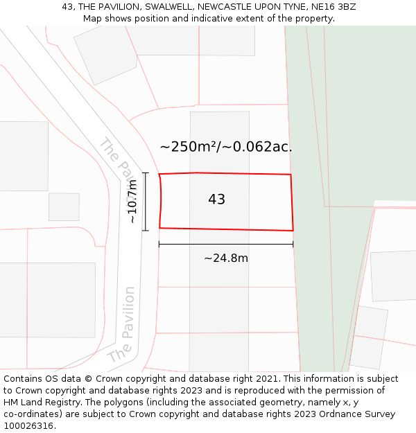 43, THE PAVILION, SWALWELL, NEWCASTLE UPON TYNE, NE16 3BZ: Plot and title map