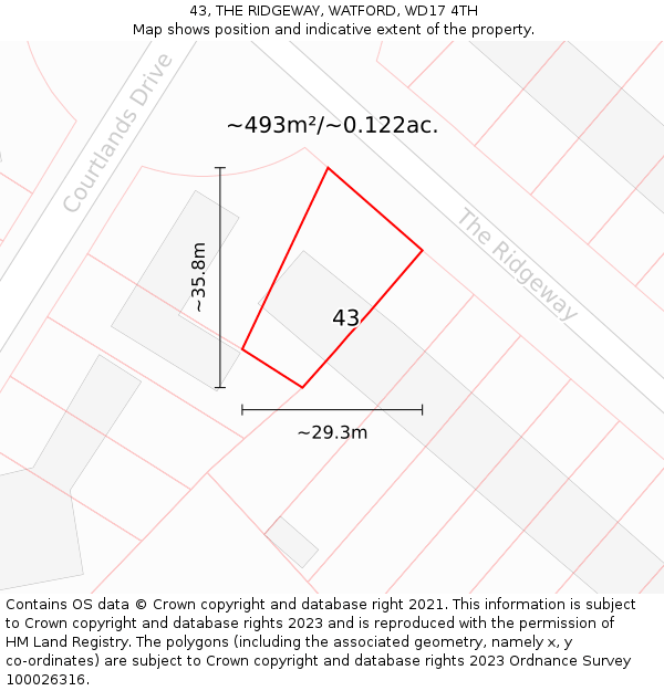 43, THE RIDGEWAY, WATFORD, WD17 4TH: Plot and title map