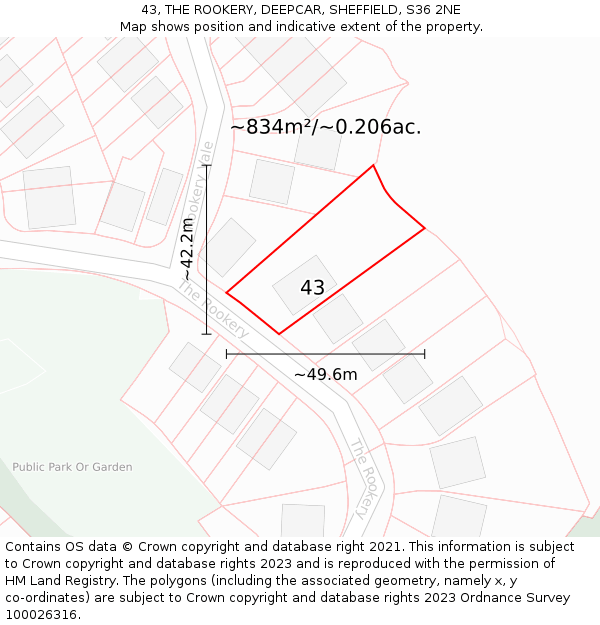 43, THE ROOKERY, DEEPCAR, SHEFFIELD, S36 2NE: Plot and title map