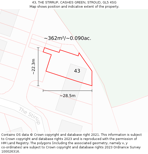 43, THE STIRRUP, CASHES GREEN, STROUD, GL5 4SG: Plot and title map