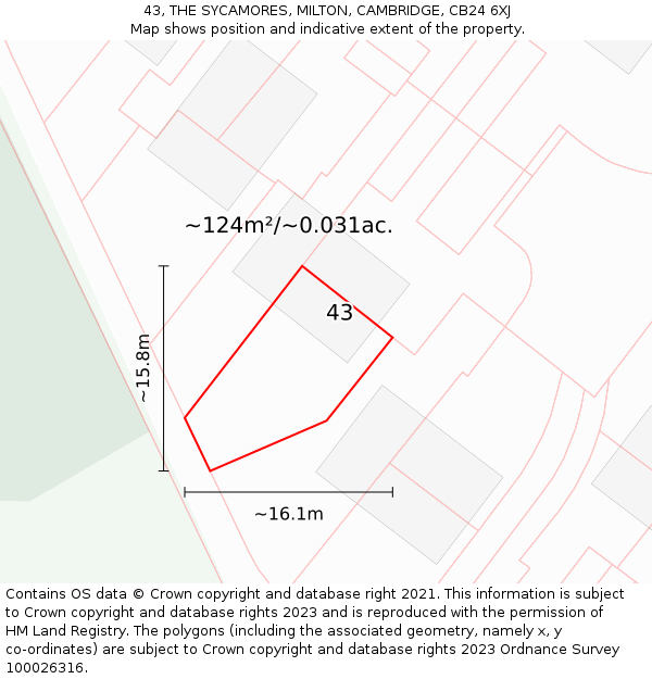 43, THE SYCAMORES, MILTON, CAMBRIDGE, CB24 6XJ: Plot and title map