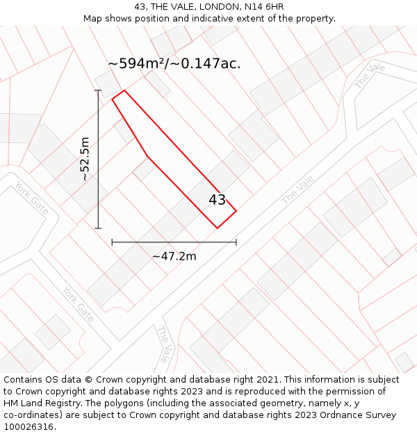 43, THE VALE, LONDON, N14 6HR: Plot and title map