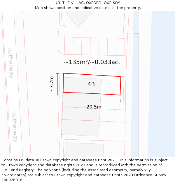 43, THE VILLAS, OXFORD, OX2 6QY: Plot and title map