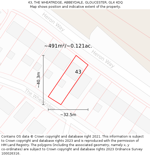 43, THE WHEATRIDGE, ABBEYDALE, GLOUCESTER, GL4 4DQ: Plot and title map